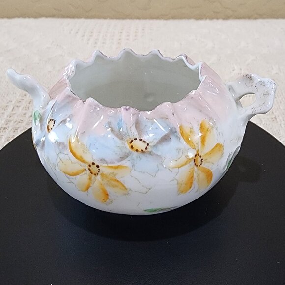1900's Dainty Antique Hand Painted Daisy Flower Pinch Top Hair Catch Bowl Vanity - Picture 1 of 17